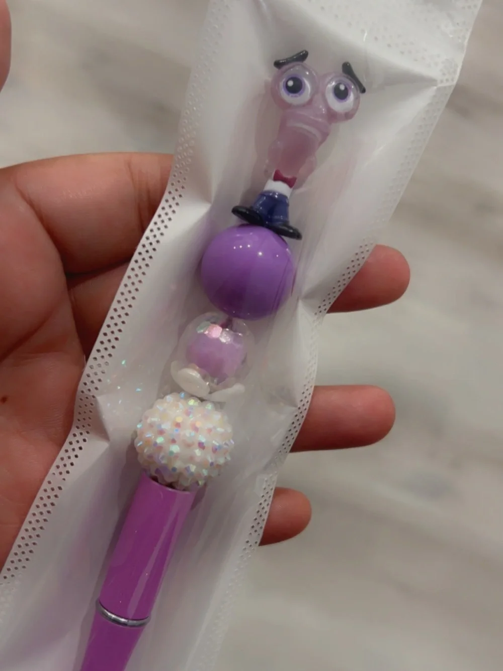 Fear Inside Out Disney Doorables Beadable Pen | Handmade Purple Beaded Pen